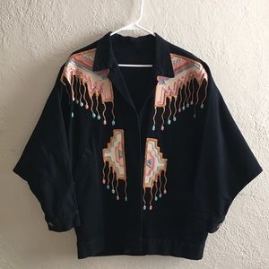 Embellished southwest vintage black jean jacket